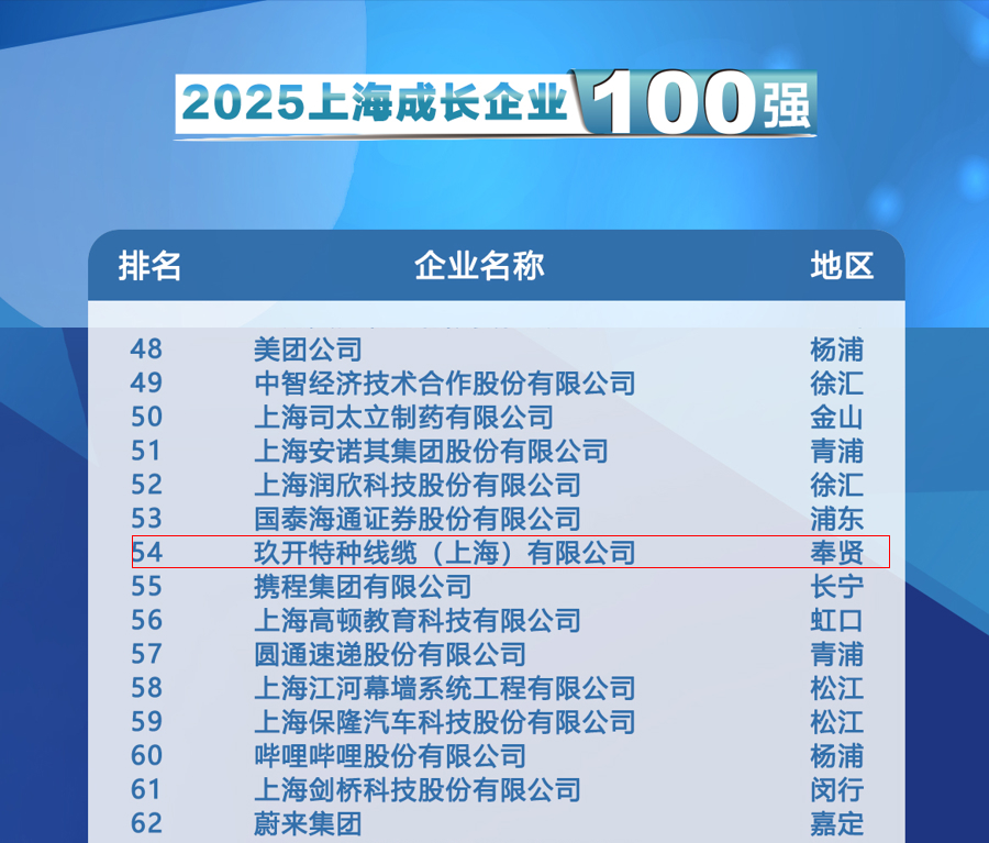 聚焦2025上海百強(qiáng)發(fā)布會(huì)：玖開特種線纜登榜成長企業(yè)100強(qiáng)